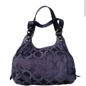 Coach Madison Maggie Black Canvas Hobo Optic Art Shoulder Bag EUC